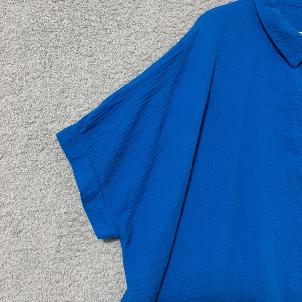 Oversized Cotton Gauze Button Up Shirt Lightweight Relaxed Fit 2X/3X Royal Blue - Picture 4 of 11